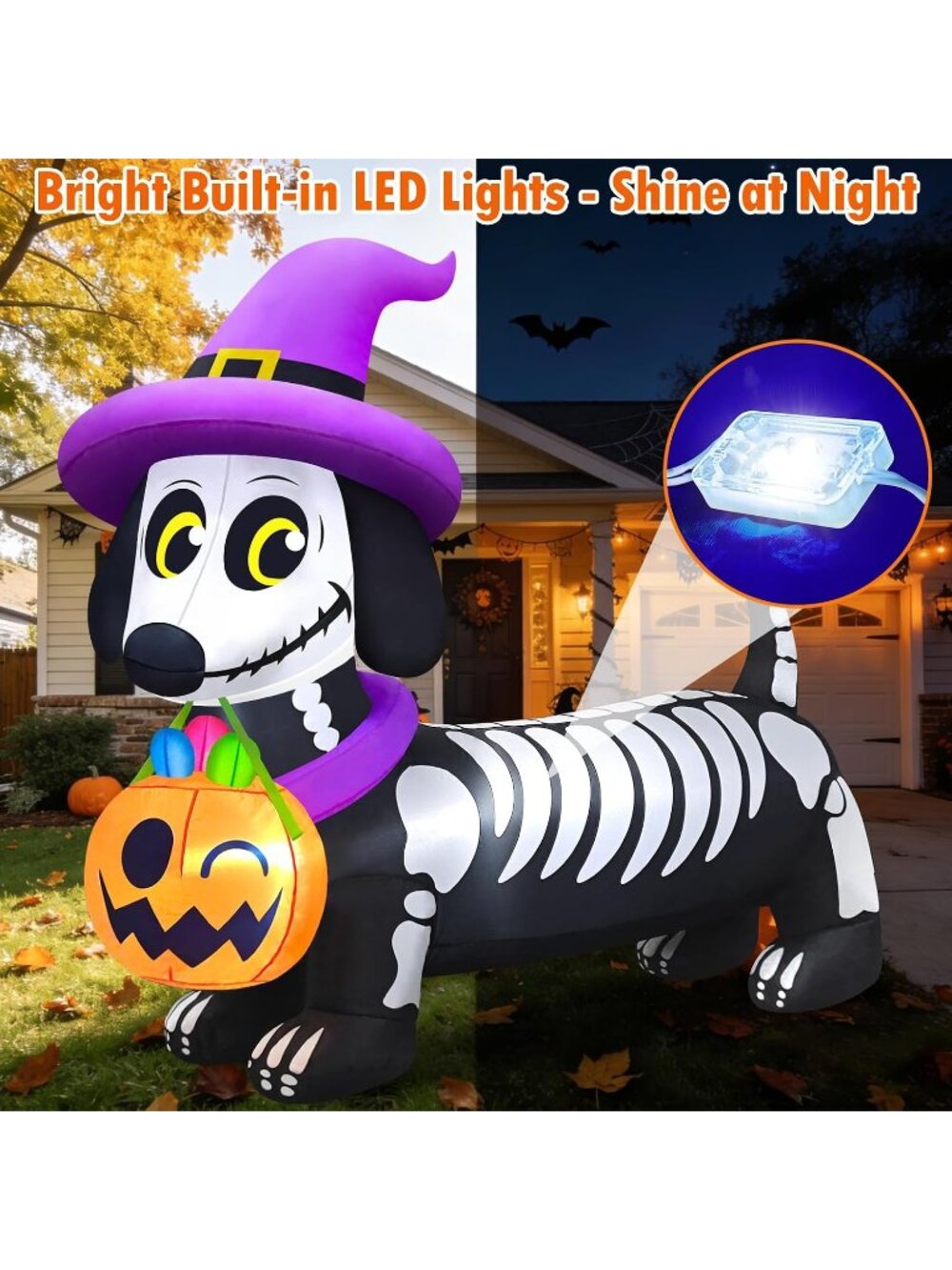 🎃 5FT Skeleton Dachshund Weiner Dog Halloween Inflatables Outdoor Decorations - Picture 6 of 6